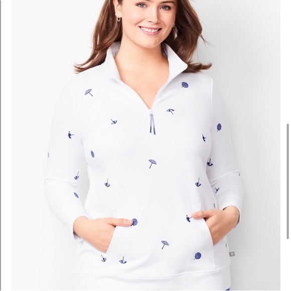 TALBOTS EMBROIDERED -UMBRELLA TERRY HALF-ZIP PULLOVER - Picture 2 of 6